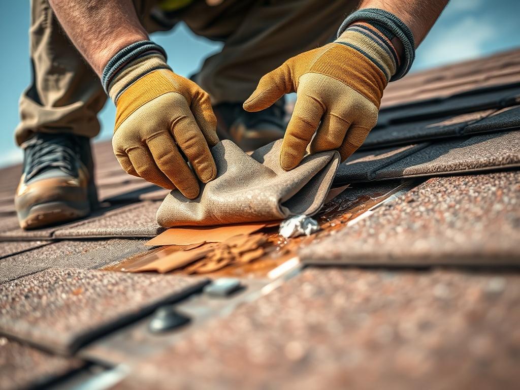 A hyper realistic close up of a roof repair in