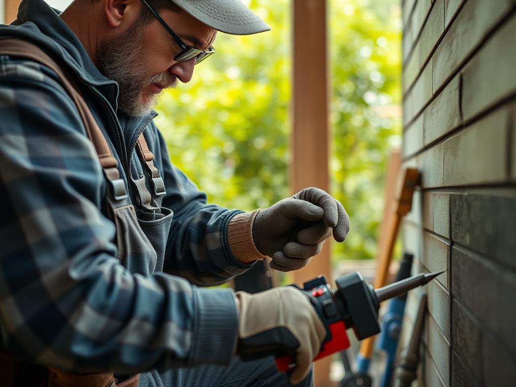 A highly detailed close up shot of a skilled handyman