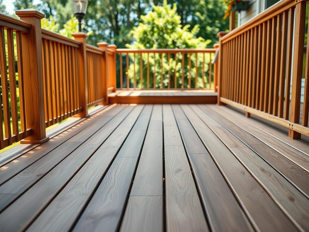 A close up shot of a newly constructed wooden deck,