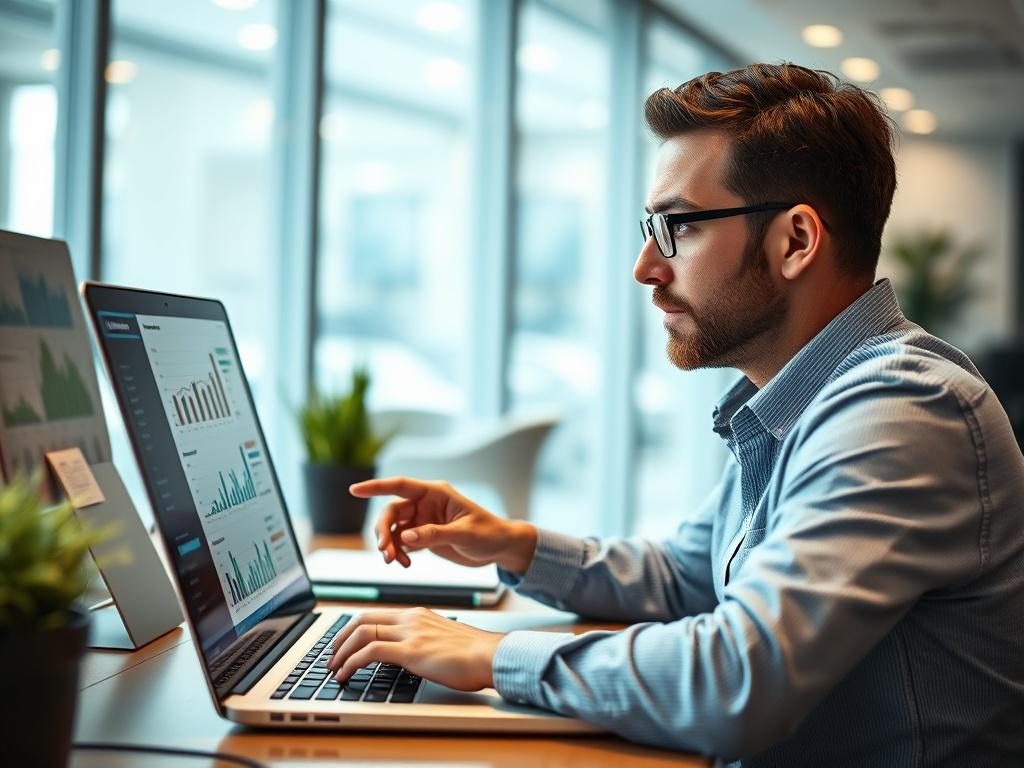 A close up shot of a revenue manager analyzing data