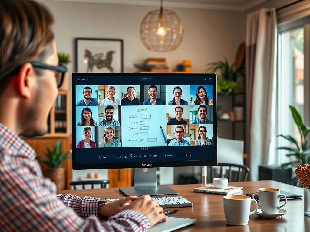 A close up shot of a lively online workshop in