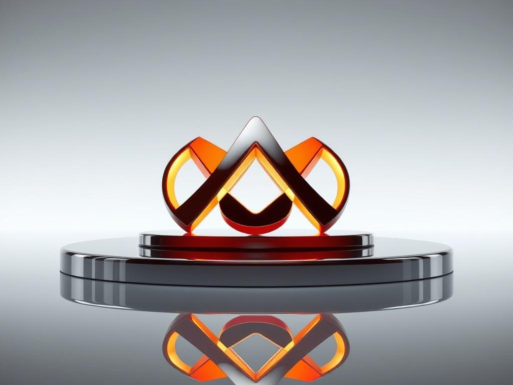 A realistic high-resolution image of a strong brand identity symbol, such as a unique logo, placed on a shiny surface reflecting light. The background should be simple and elegant, emphasizing the logo's brightness and uniqueness.