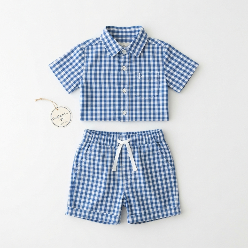 Gingham Kids Shirt & Shorts Set