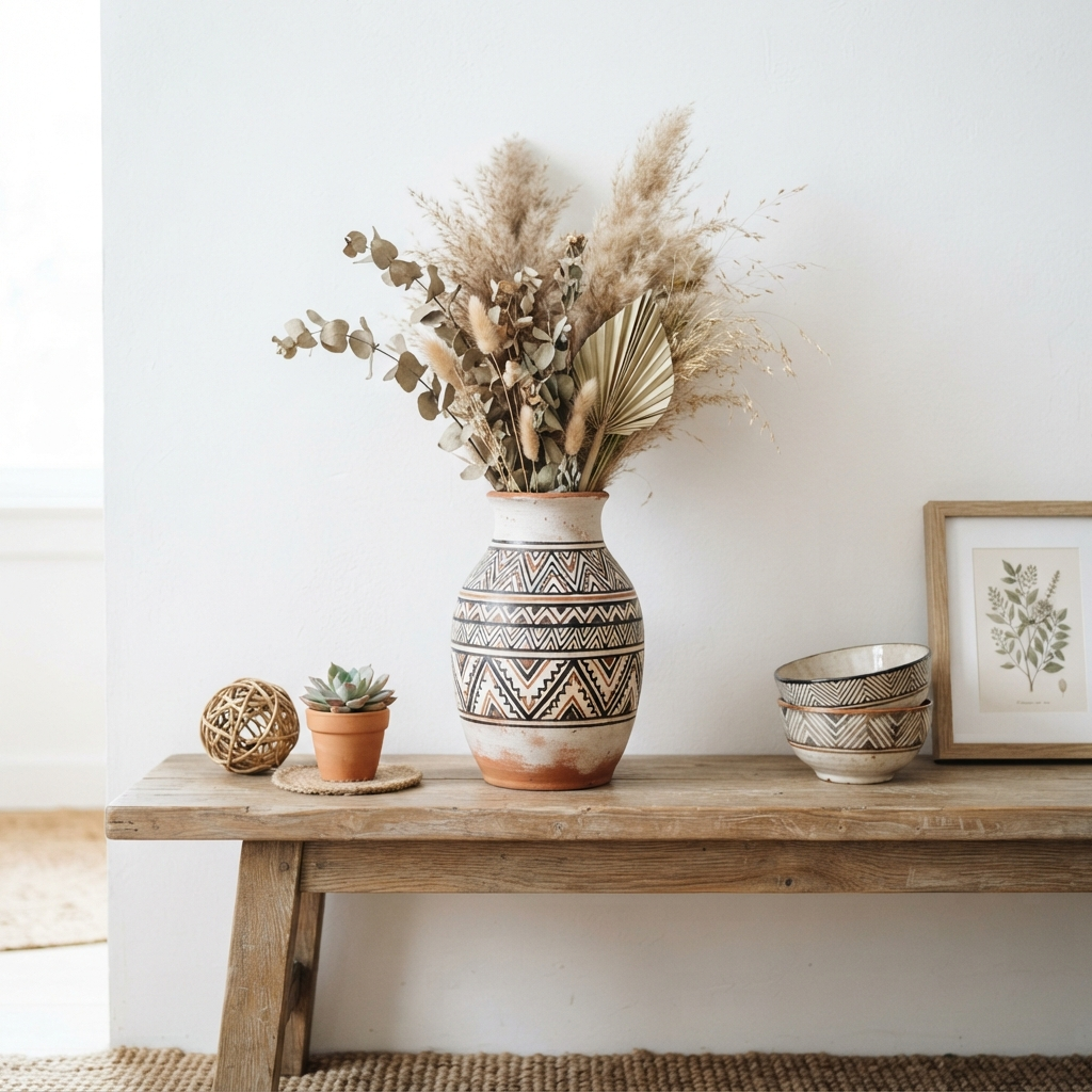 Boho Ceramic Vase with Tribal Patterns