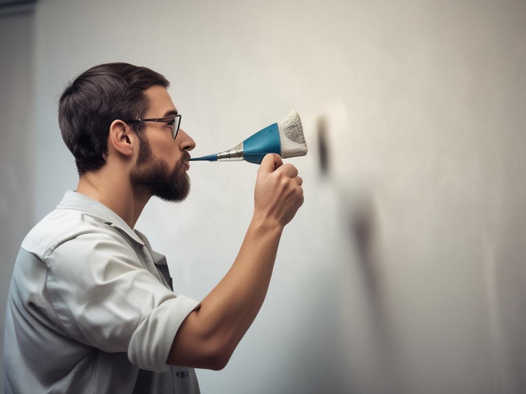 A close-up shot of a painter applying a fresh coat of vibrant paint on a wall. The painter is focused, using a high-quality brush to create clean lines. The background is softly blurred to emphasize the painter's technique and the texture of the paint. The color palette is bright and inviting, showcasing a range of colors that evoke a feeling of warmth and renewal. The image should be rendered in hyper-realistic detail, with a focus on the painter's concentration and the rich, smooth finish of the paint.