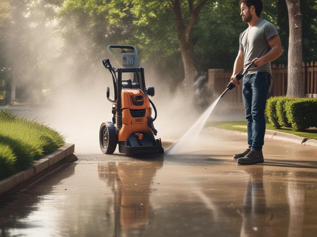 A high resolution of a technician using a pressure washer