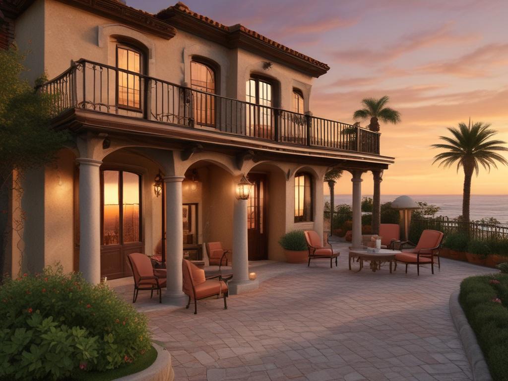 - Seaside villa
- Mediterranean sunset
- Rustic architecture
- Tuscany orange accents
- Cozy interiors
- Lush gardens
- Ocean views
- Relaxing patio
- Stunning exterior
- Warm ambiance
- Tranquil atmosphere
- Inviting outdoor spaces
- Beachfront serenity
- Charming decor
- Serene escape