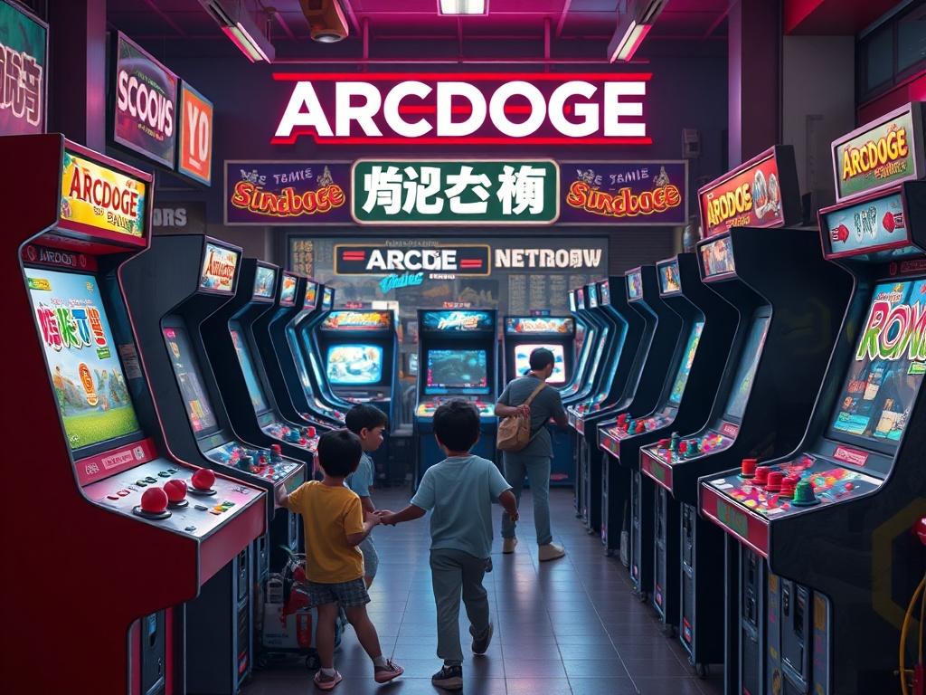 A realistic high resolution image showcasing a variety of arcade