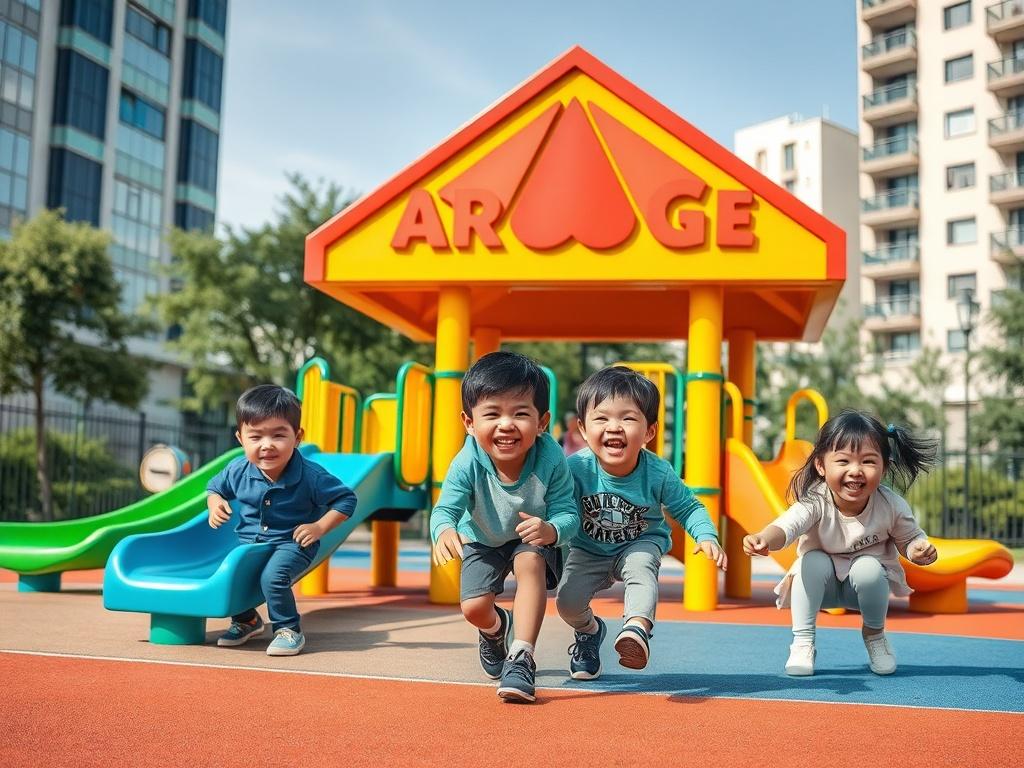 A high resolution of children playing joyfully in an ARCDOGE