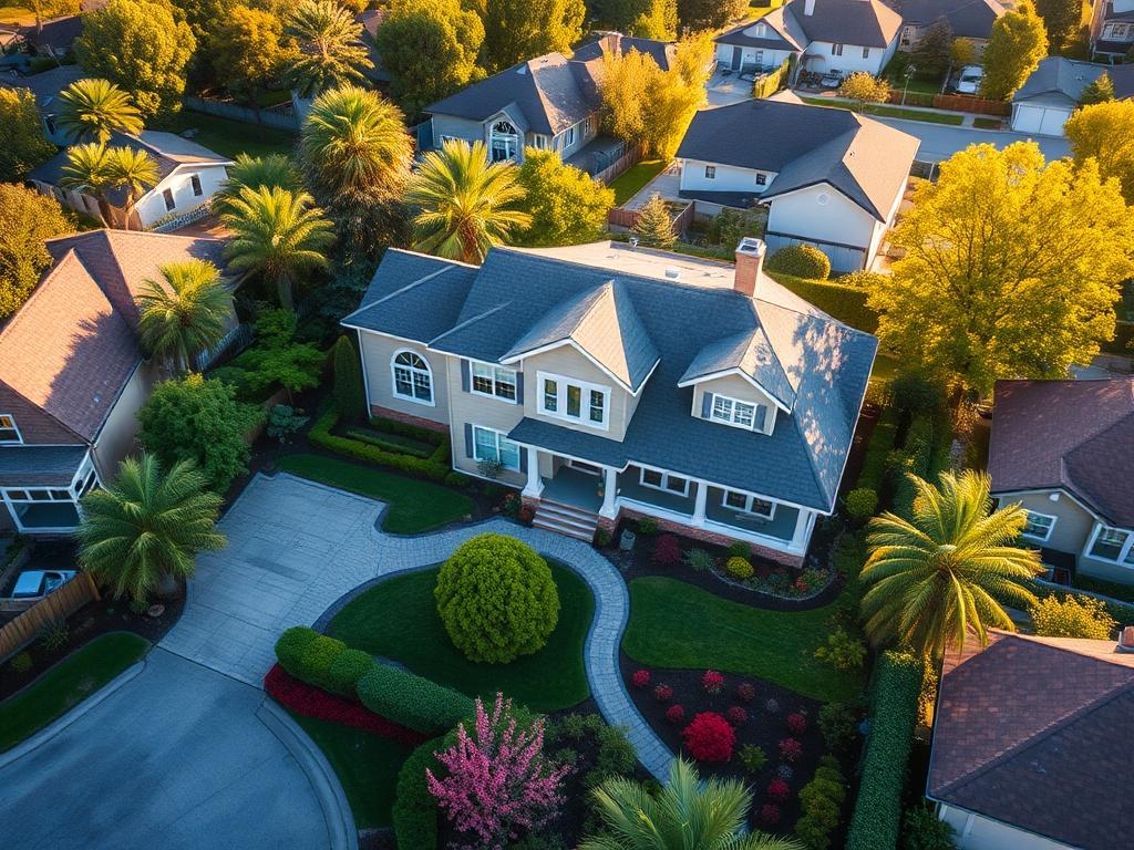 Drone shot of a beautiful house with a well maintained