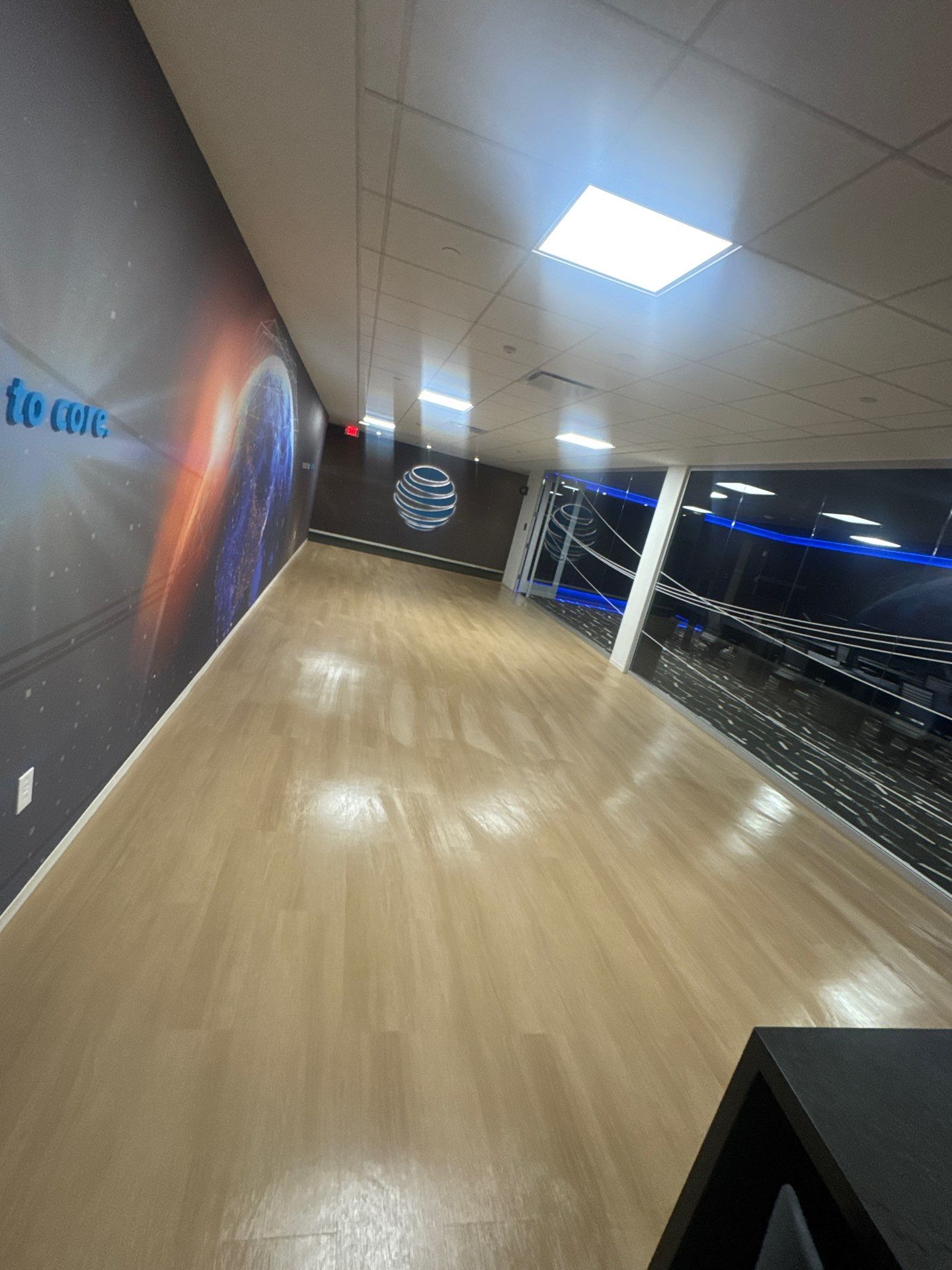 Well-maintained commercial lobby with polished floors