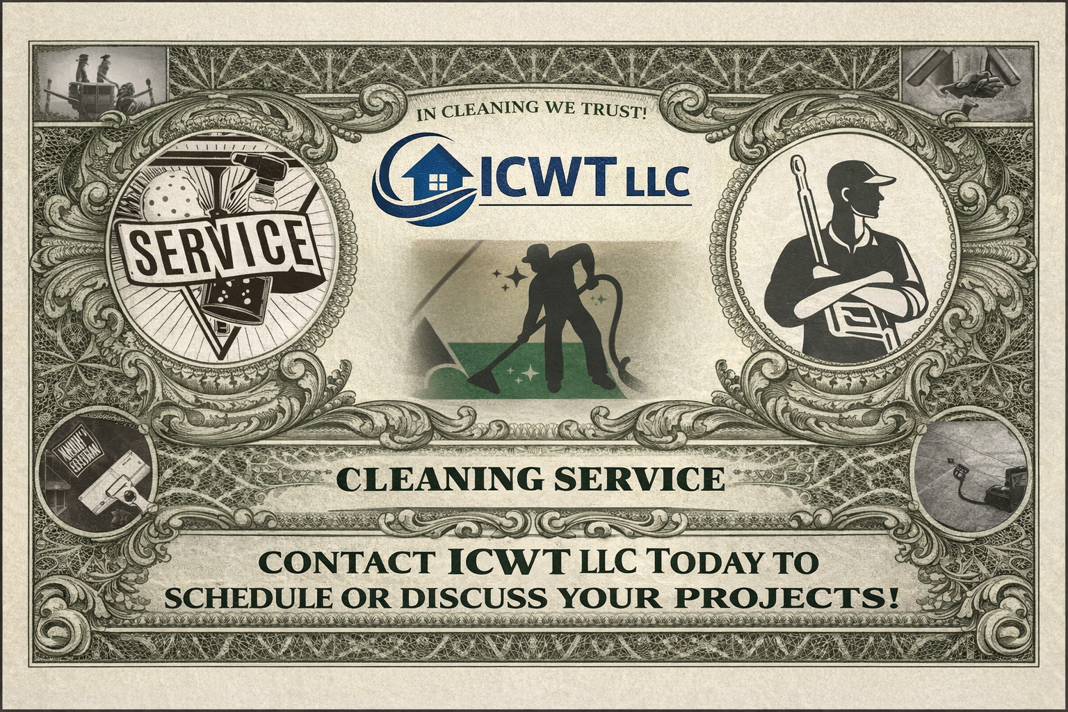 In Cleaning We Trust logo