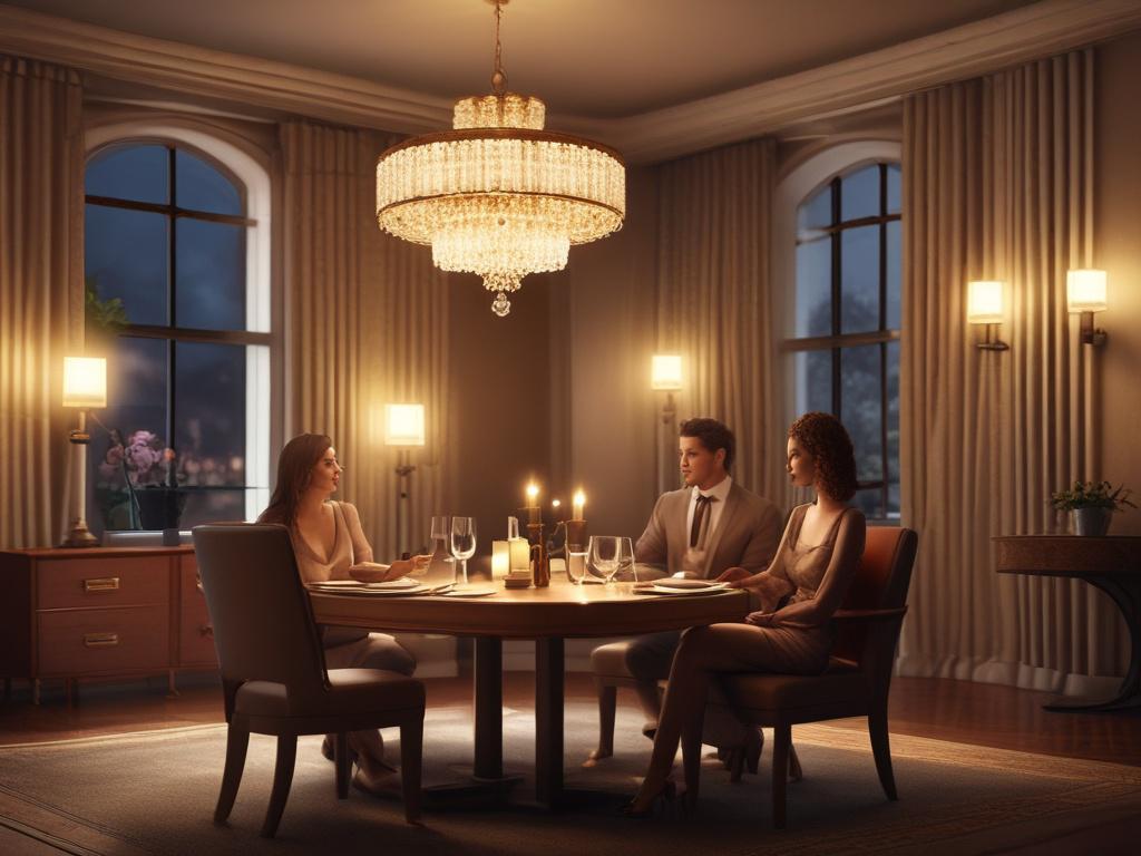 A classy female companion seated at an intimate dining table,