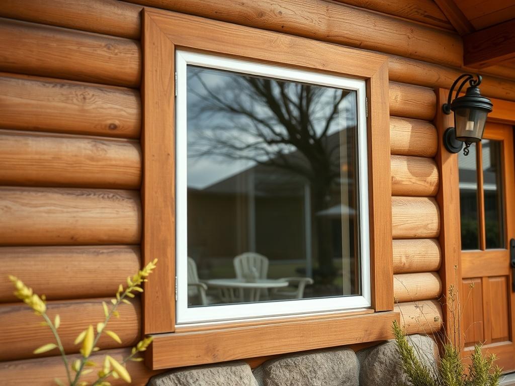 A close-up of a beautifully restored residential window, showcasing clear glass and a modern frame, set against the backdrop of a cozy home exterior. The light shines through the window, highlighting its clarity and the inviting atmosphere of the home. Natural tones and earthy textures create a warm, welcoming vibe.