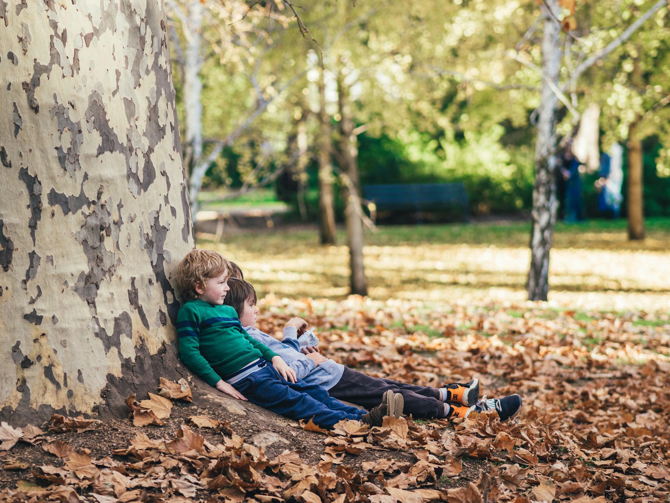 Quiet Sunday strolls around the Botanic garden, people watching including this family of three brothers having a quick breather in between their games.