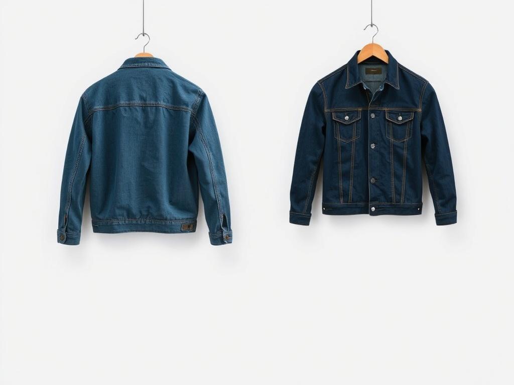 A realistic high-resolution photo of a stylish Jean Jacket displayed on a minimalist background. The jacket should be the only subject, showcasing its high-quality denim fabric and relaxed fit. Use bold vibrant colors to highlight the jacket's design, with clean lines and a focus on essential elements. The background should be simple and unobtrusive to emphasize the jacket's details.