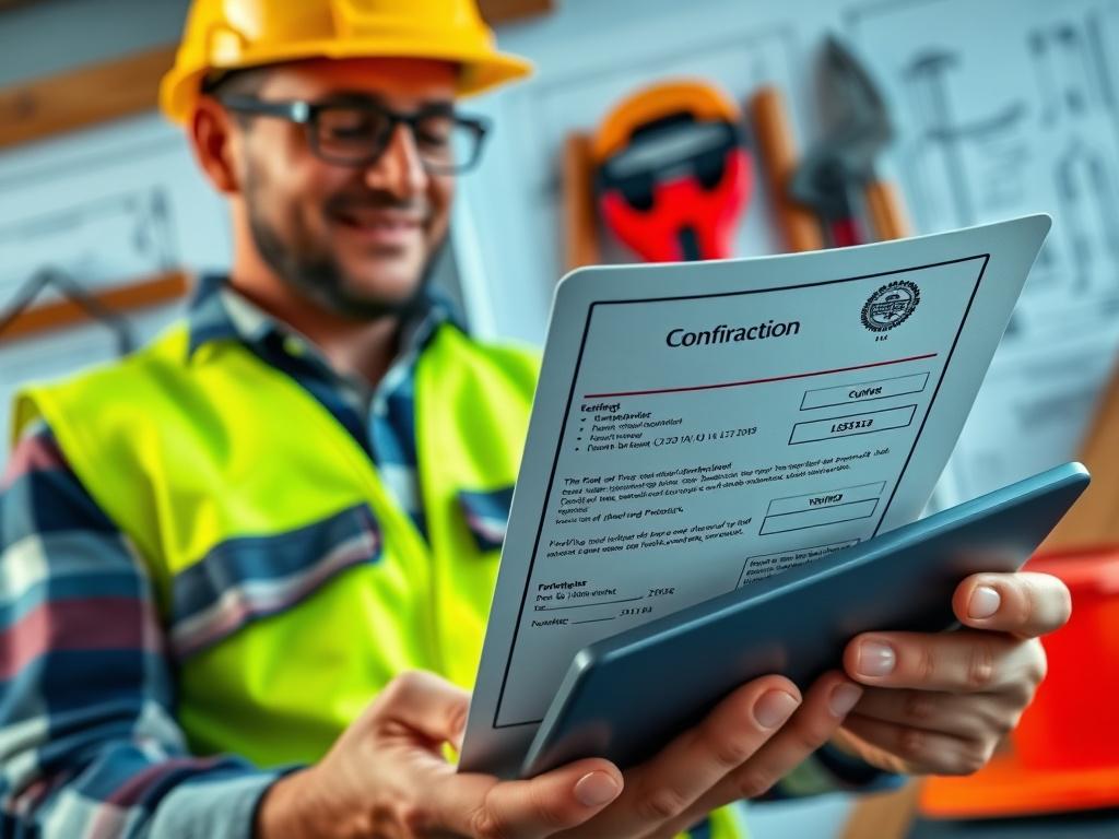 A hyper realistic close up shot of a contractor reviewing