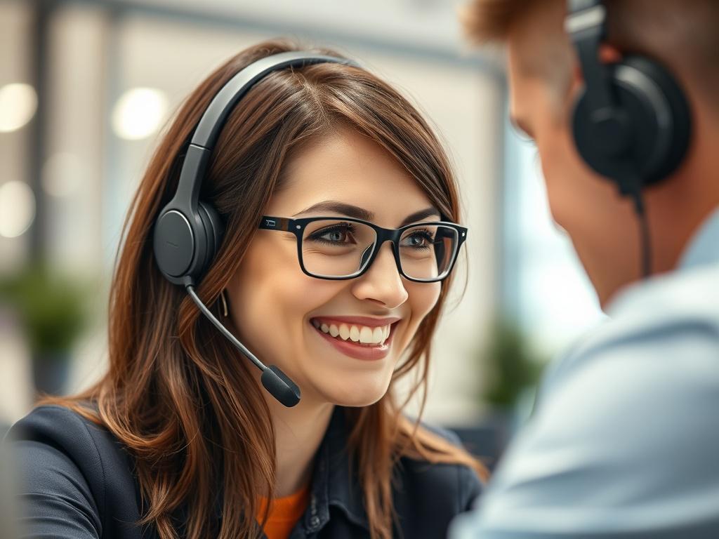 A close up shot of a customer support representative assisting