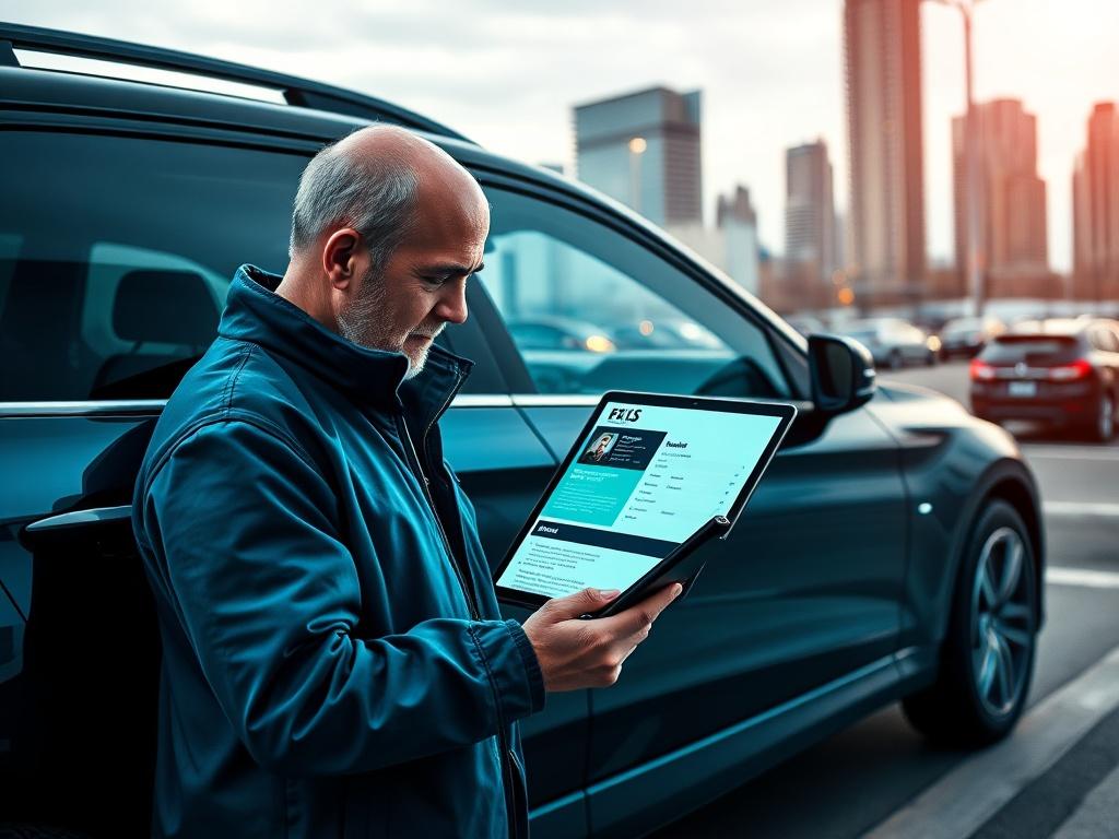 A proud vehicle owner reviewing their listing on a tablet
