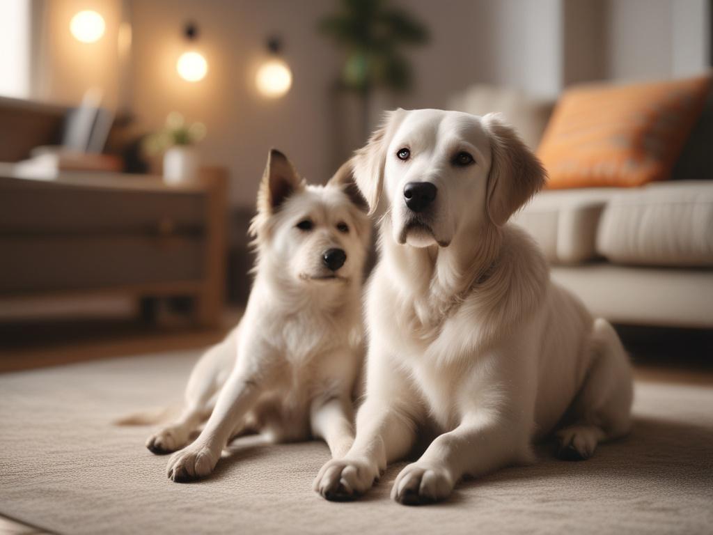 A calm dog sitting obediently in a cozy living room,