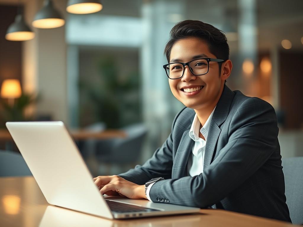 A high resolution close up shot of a confident young