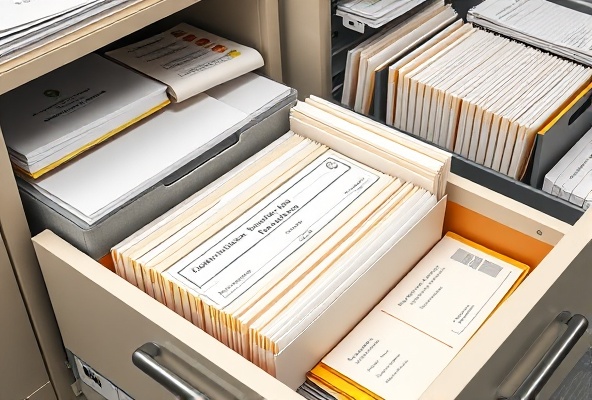 Professional document organization with folders and filing system