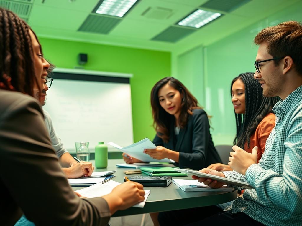 A high resolution image depicting a dynamic workshop environment with