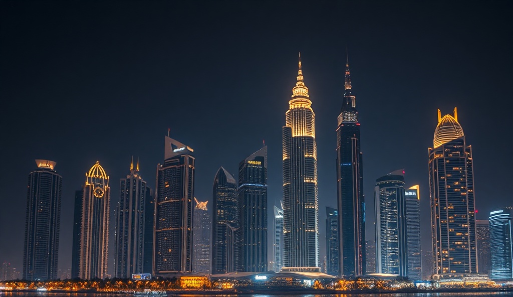 Dubai skyline at night showing luxury development