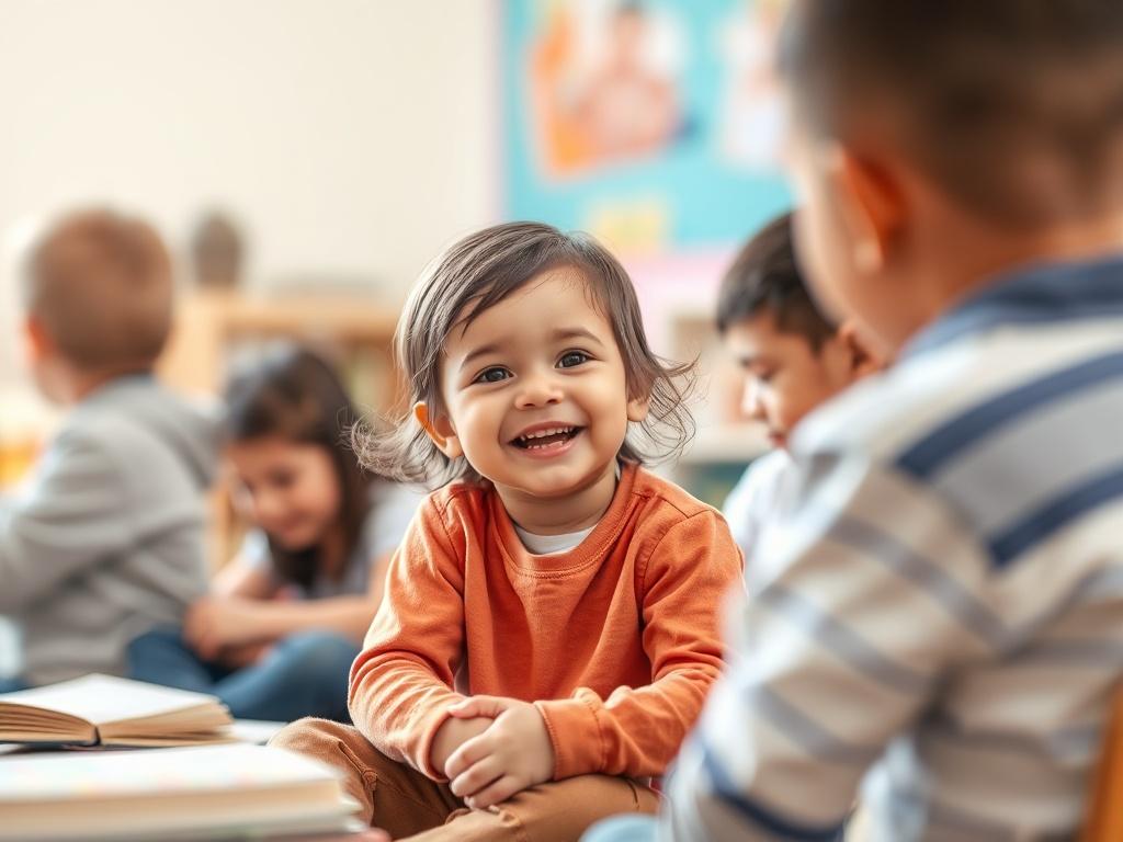 A young child engaging in a group activity focused on