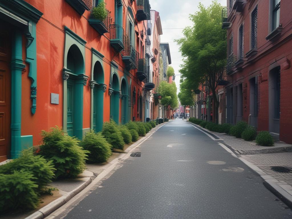 a close up shot of a renovated urban street, with