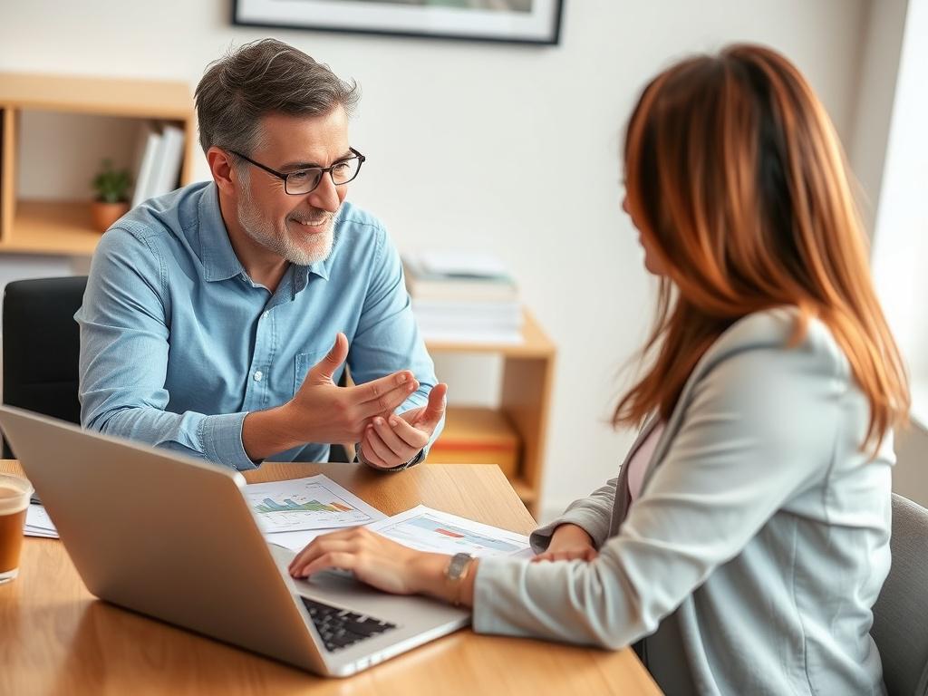 A close up shot of a professional credit counselor sitting