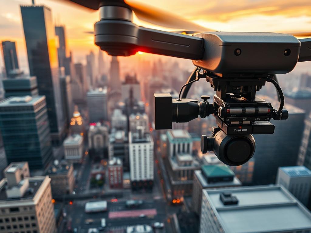 A dramatic aerial shot of a film set in an