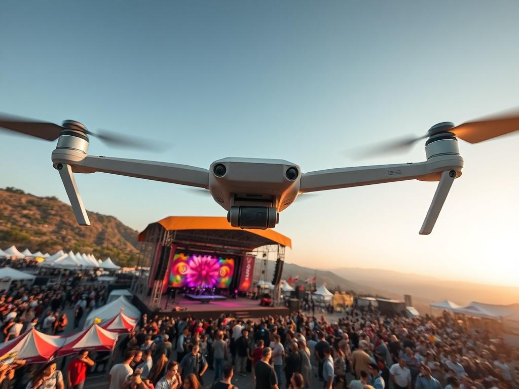 An engaging aerial shot of an outdoor event, featuring a