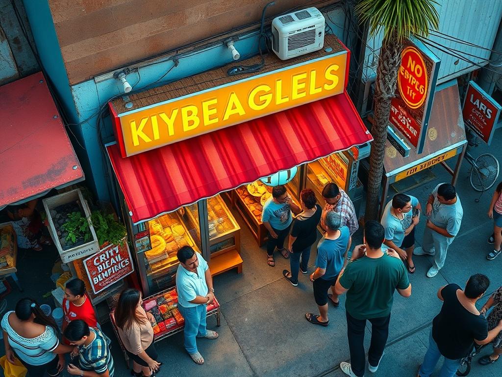 Aerial view of a bustling local business in Los Angeles,