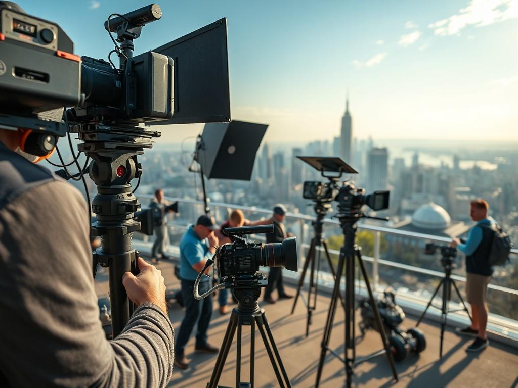An engaging aerial shot of a commercial filming set, showcasing