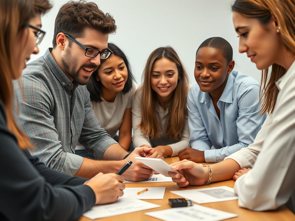 A close-up shot of a diverse product team engaging with real users. The team, consisting of a male and female founder, is seated around a table with prototype materials spread out. They are listening attentively to users, who are reacting to an early concept. The expressions on their faces show deep concentration and thoughtful evaluation rather than enthusiasm. The scene captures the essence of validation, with team members taking notes and observing user feedback, emphasizing the importance of understandi