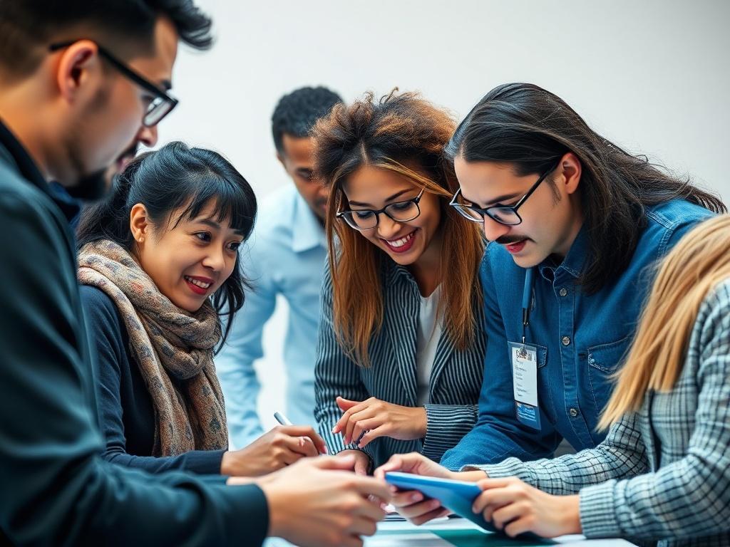 A realistic high-resolution photo capturing a diverse team of designers working directly with users. The scene shows designers observing and interacting with individuals as they test a product or system. Focus on collaboration, empathy, and continuous feedback, emphasizing the human-centered approach in the design process. The background is simple and clear, highlighting the interaction between the designers and the users.