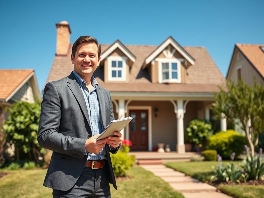 A high resolution of a professional real estate agent standing