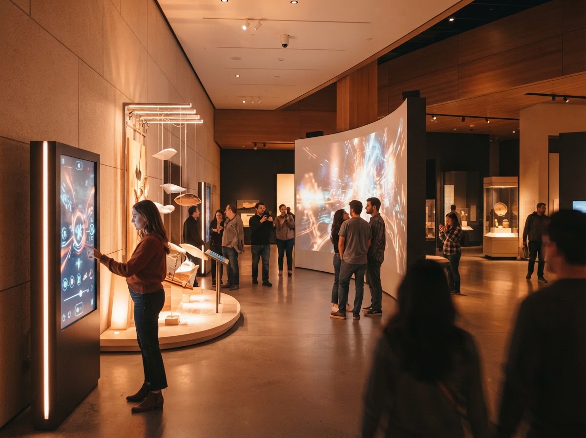 Exhibition hall with interactive digital display panels