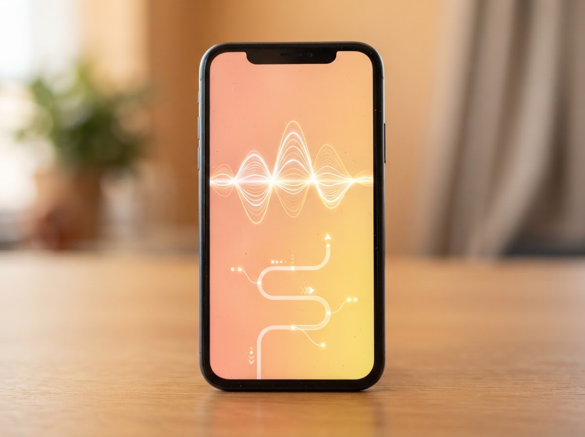 Smartphone showing an audio waveform and route path
