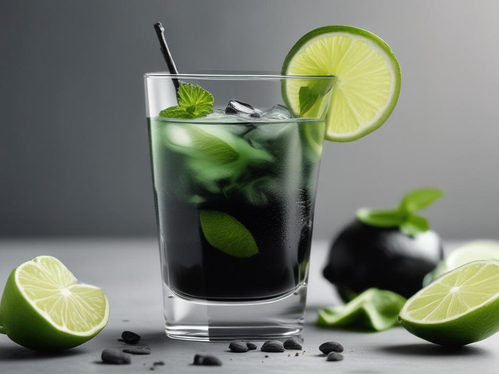 Black Mojito, refreshing drink, mint, lime, activated charcoal