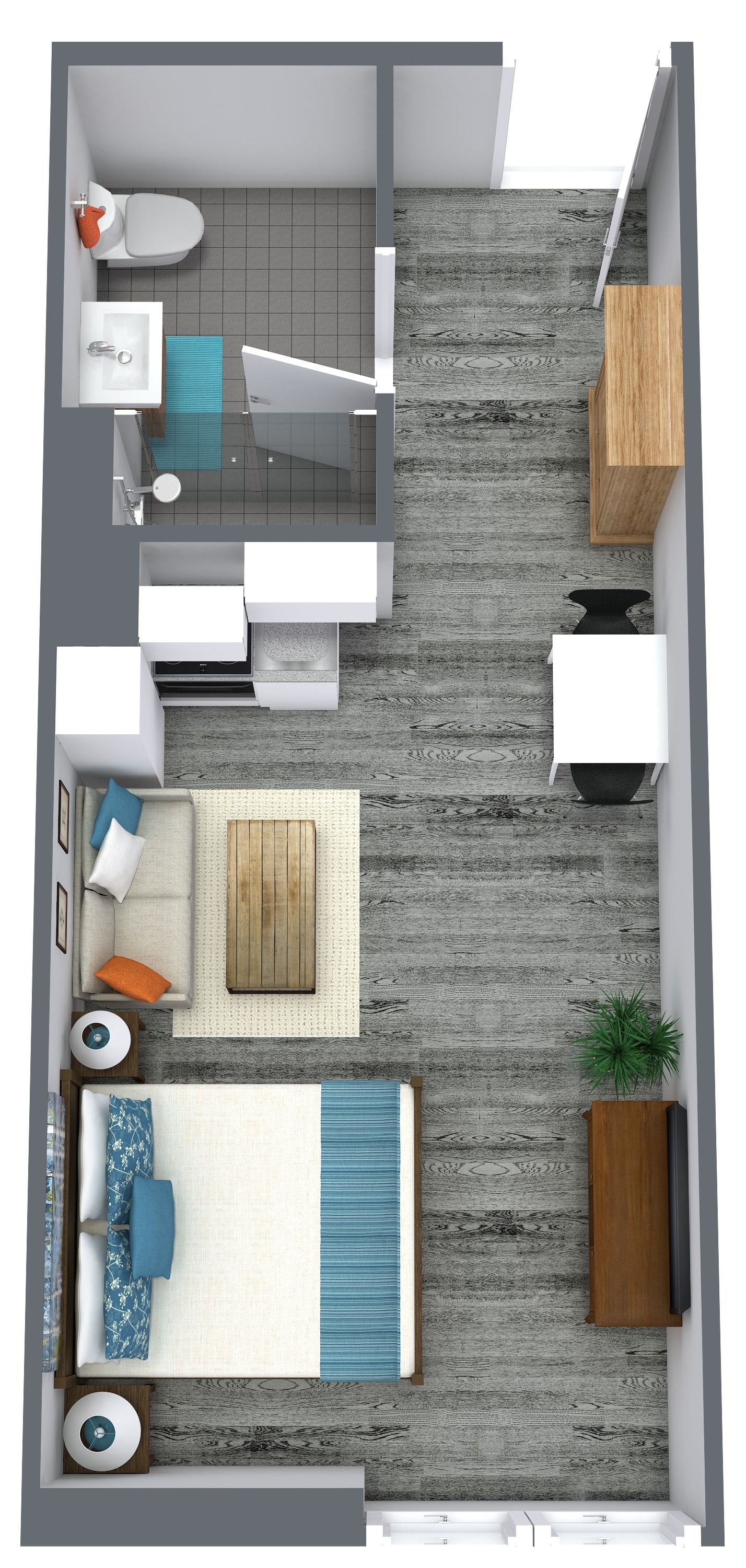 Studio C floor plan - 375 sq ft ADA accessible