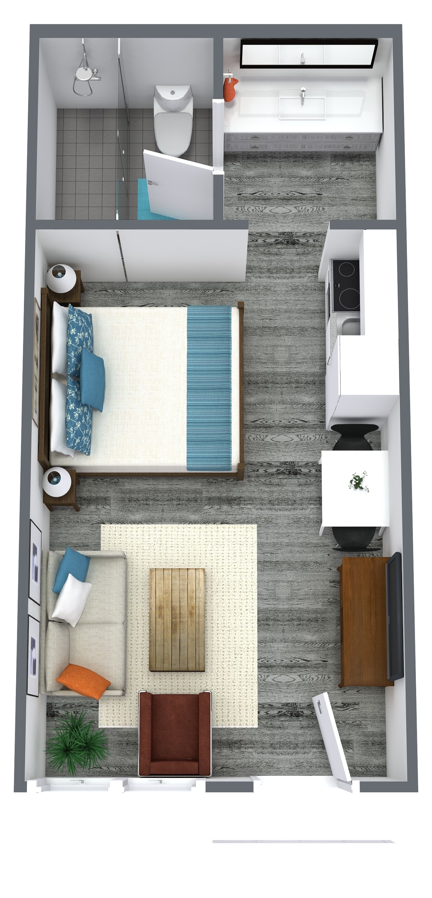 Studio A floor plan - 300 sq ft