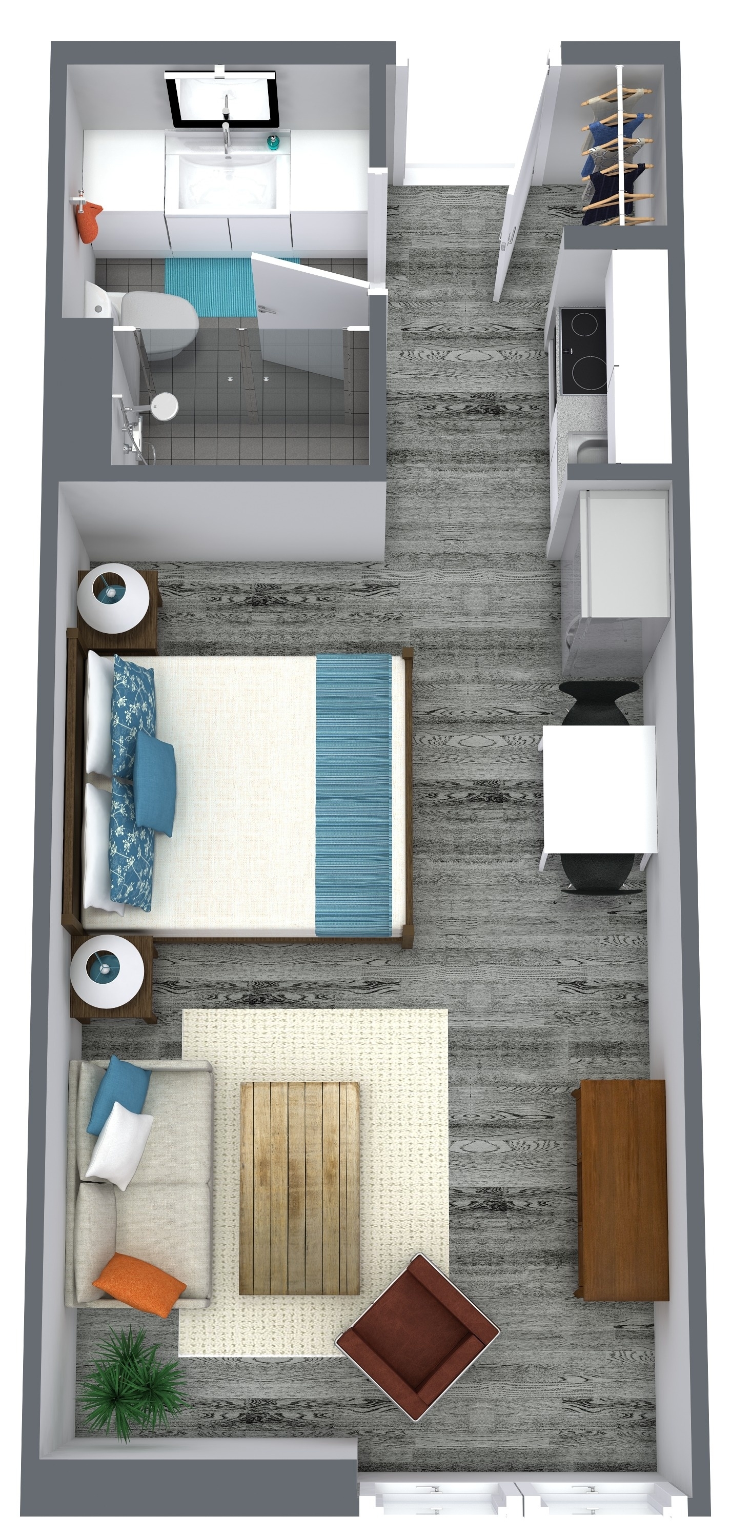 Studio B floor plan - 375 sq ft