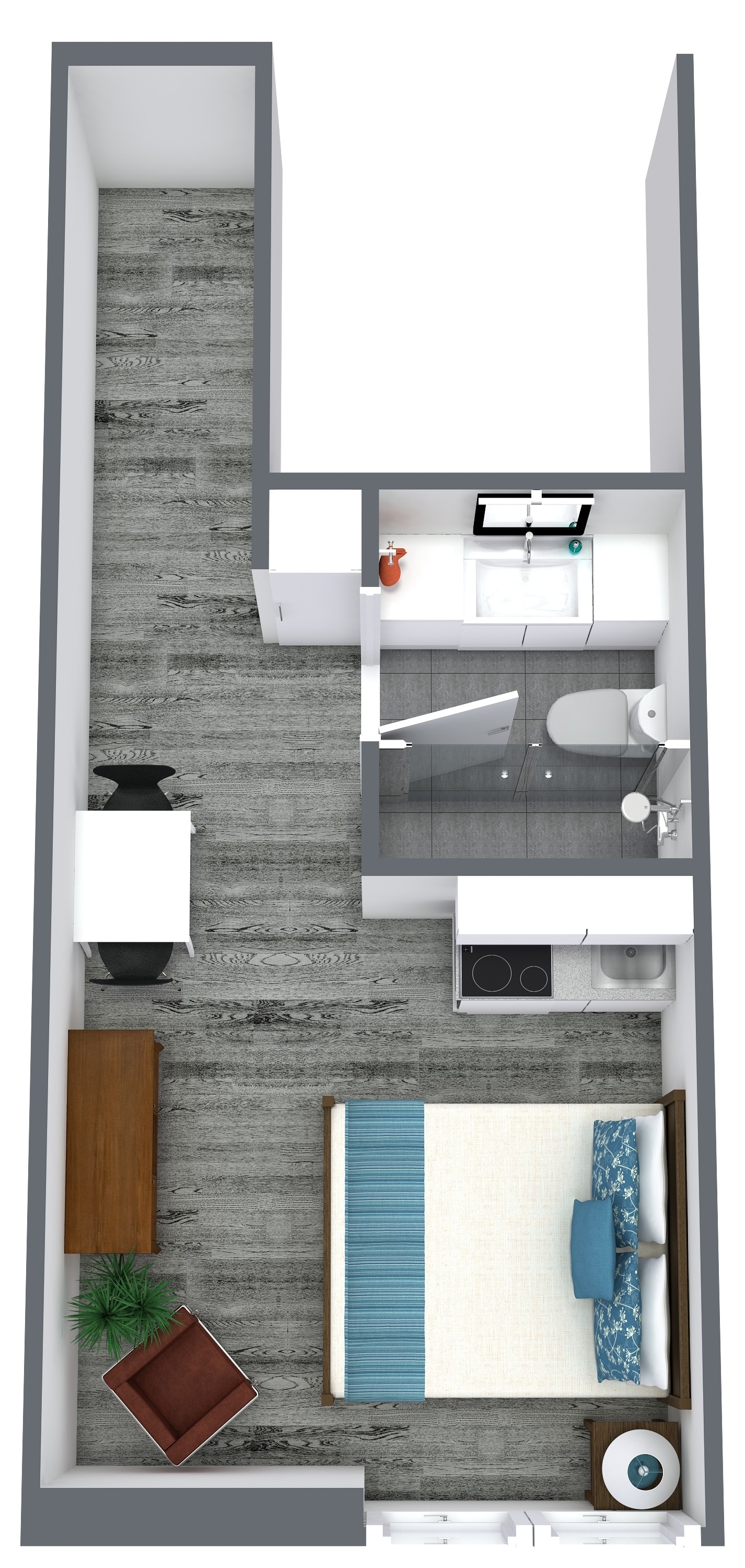 Studio E floor plan - 285 sq ft