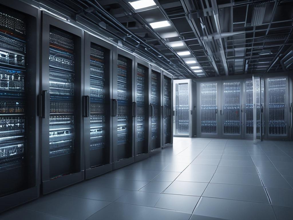 close up shot of a modern data center with servers,