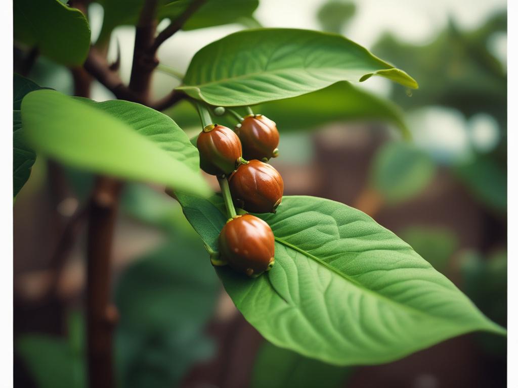 close up of a cocoa plant in a field with