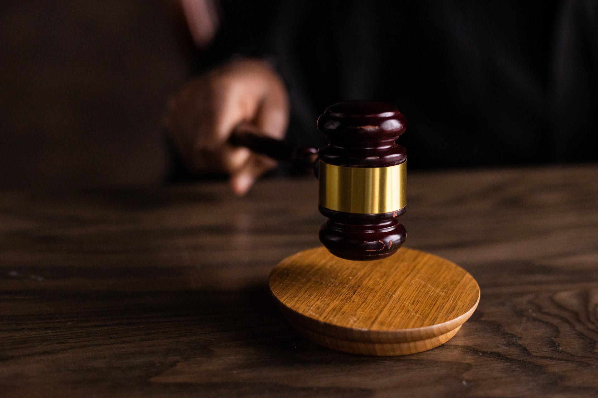 Wooden gavel in court