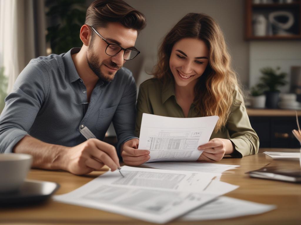 **AI Image Generation Prompt:**

Create a realistic high-resolution close-up shot featuring a confident young Australian couple reviewing mortgage documents together in their cozy and well-lit living room. The couple should be seated at a stylish wooden coffee table, spread with paperwork, calculators, and a laptop displaying financial graphs. Their expressions should reflect a mix of hope and determination as they navigate the complexities of home financing, symbolizing the impact of recent changes in HECS