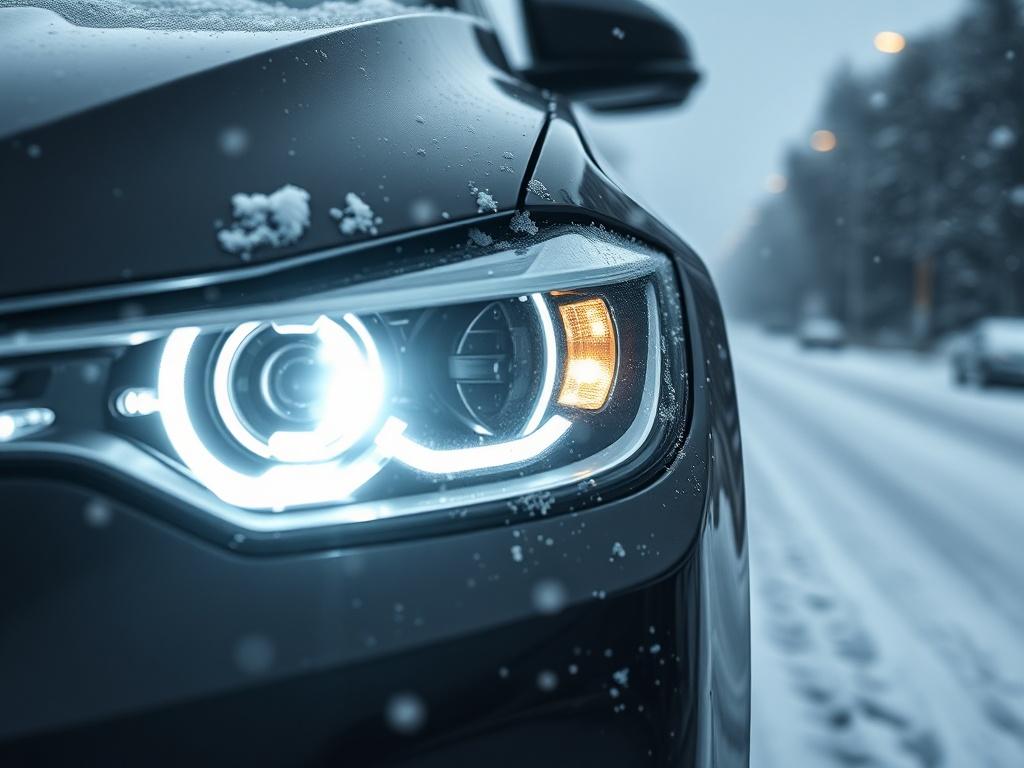 A close up shot of a vehicle's headlights demonstrating the